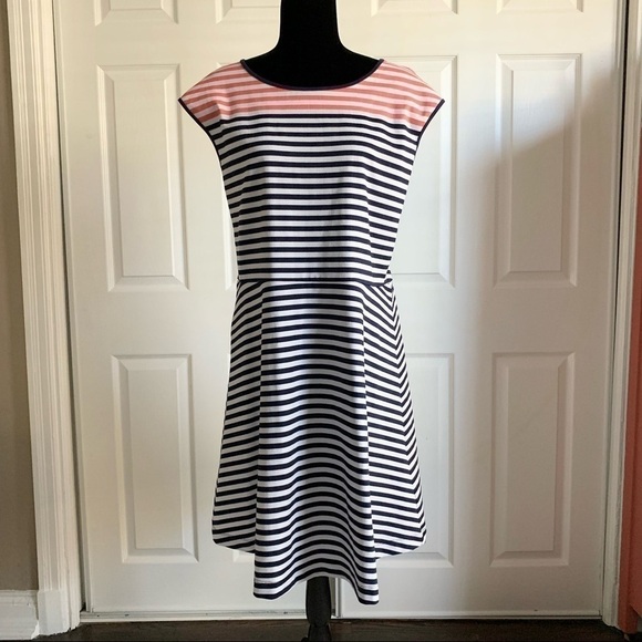 Draper James Navy and Coral Striped T-Shirt Shift Dress - Picture 1 of 7
